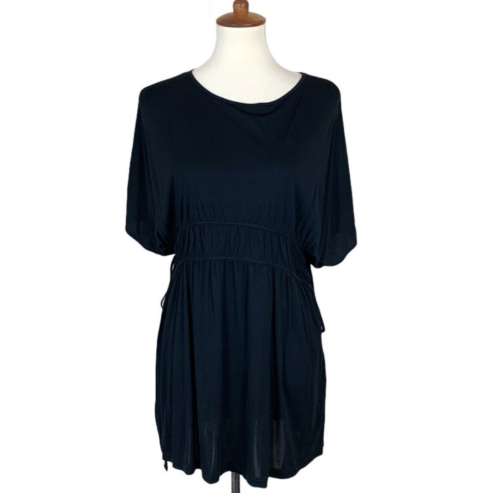 Ruched Shift Mini Dress Black MEDIUM ANNA RACHELE Italian Designer Resort NEW